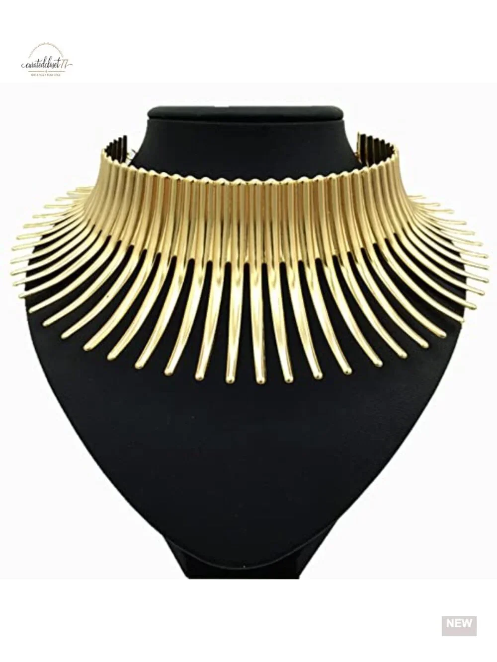 Gold Plated Bib Choker Necklace Cuff Bracelet Geometric Earrings Set Punk